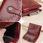 Portafoglio corto da donna Baellerry N8358 in pelle cerata con motivo traforato, porta carte multiuso e tasca portamonete con cerniera.