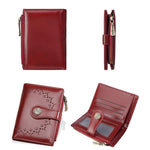 Portafoglio corto da donna Baellerry N8358 in pelle cerata con motivo traforato, porta carte multiuso e tasca portamonete con cerniera.