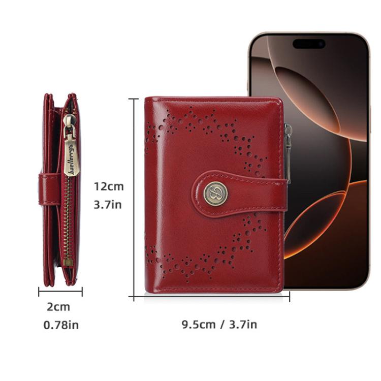 Portafoglio corto da donna Baellerry N8358 in pelle cerata con motivo traforato, porta carte multiuso e tasca portamonete con cerniera.
