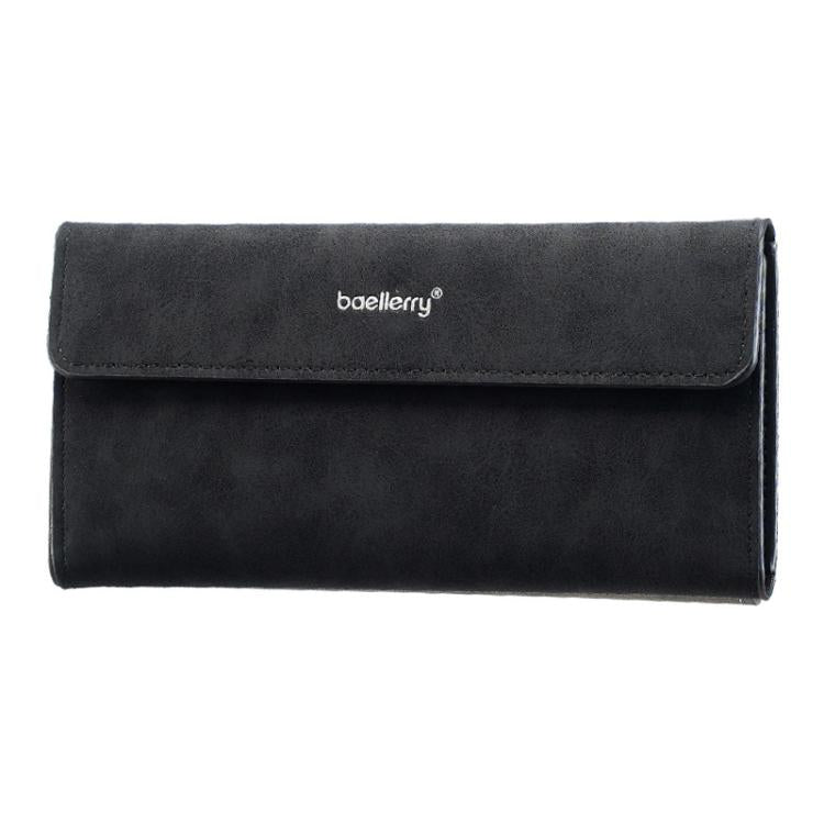 Portafoglio lungo da uomo Baellerry C3099, minimalista, con chiusura a libro, porta carte multiuso, design elegante e casual, a tre ante, finitura opaca.