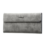 Portafoglio lungo da uomo Baellerry C3099, minimalista, con chiusura a libro, porta carte multiuso, design elegante e casual, a tre ante, finitura opaca.