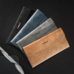 Portafoglio lungo da uomo Baellerry C3099, minimalista, con chiusura a libro, porta carte multiuso, design elegante e casual, a tre ante, finitura opaca.