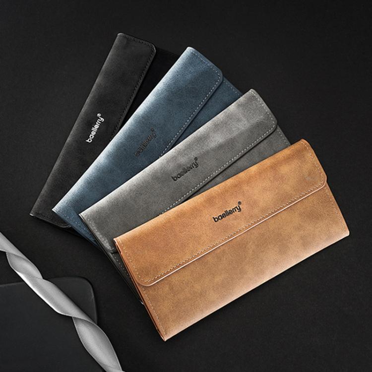 Portafoglio lungo da uomo Baellerry C3099, minimalista, con chiusura a libro, porta carte multiuso, design elegante e casual, a tre ante, finitura opaca.