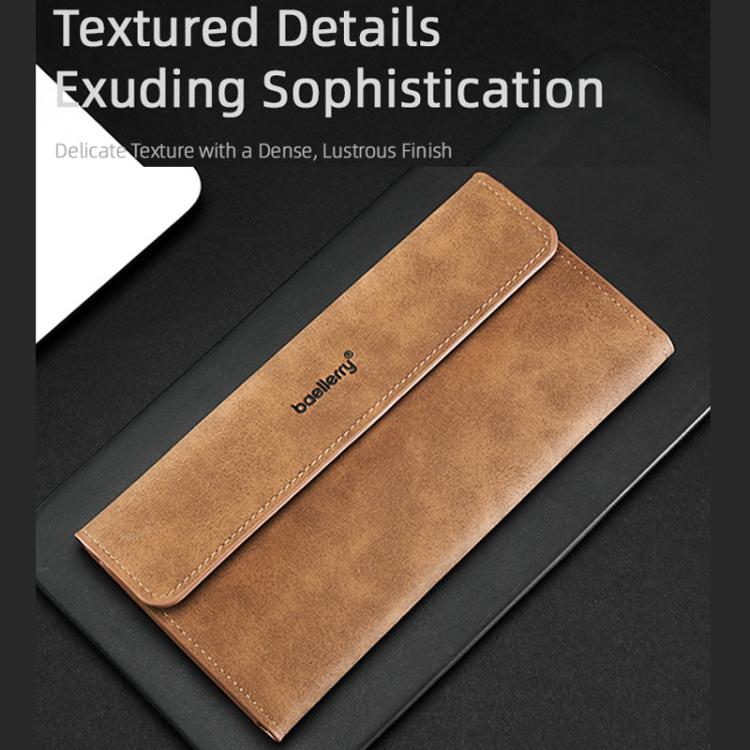 Portafoglio lungo da uomo Baellerry C3099, minimalista, con chiusura a libro, porta carte multiuso, design elegante e casual, a tre ante, finitura opaca.