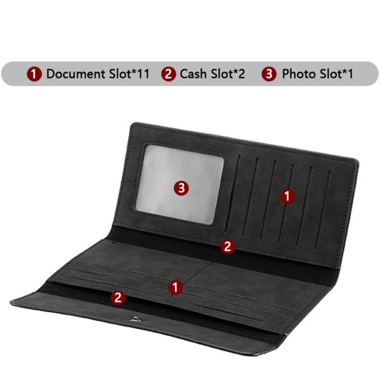Portafoglio lungo da uomo Baellerry C3099, minimalista, con chiusura a libro, porta carte multiuso, design elegante e casual, a tre ante, finitura opaca.