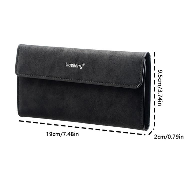 Portafoglio lungo da uomo Baellerry C3099, minimalista, con chiusura a libro, porta carte multiuso, design elegante e casual, a tre ante, finitura opaca.