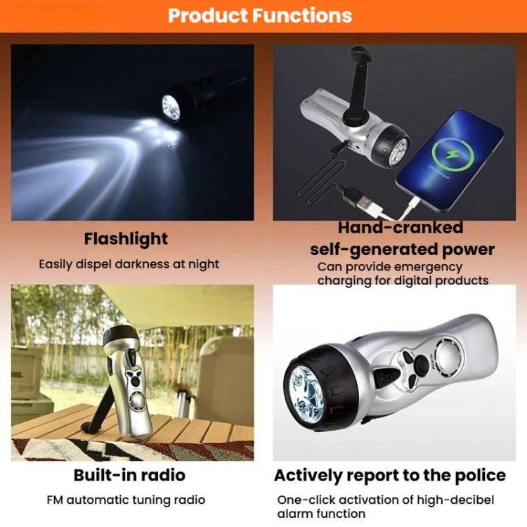 SB-3030E Torcia a LED ricaricabile a manovella per esterni, illuminazione di emergenza con radio