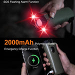 SB-3046C Torcia di emergenza a LED con allarme, impermeabile, ricaricabile a manovella, per esterni.