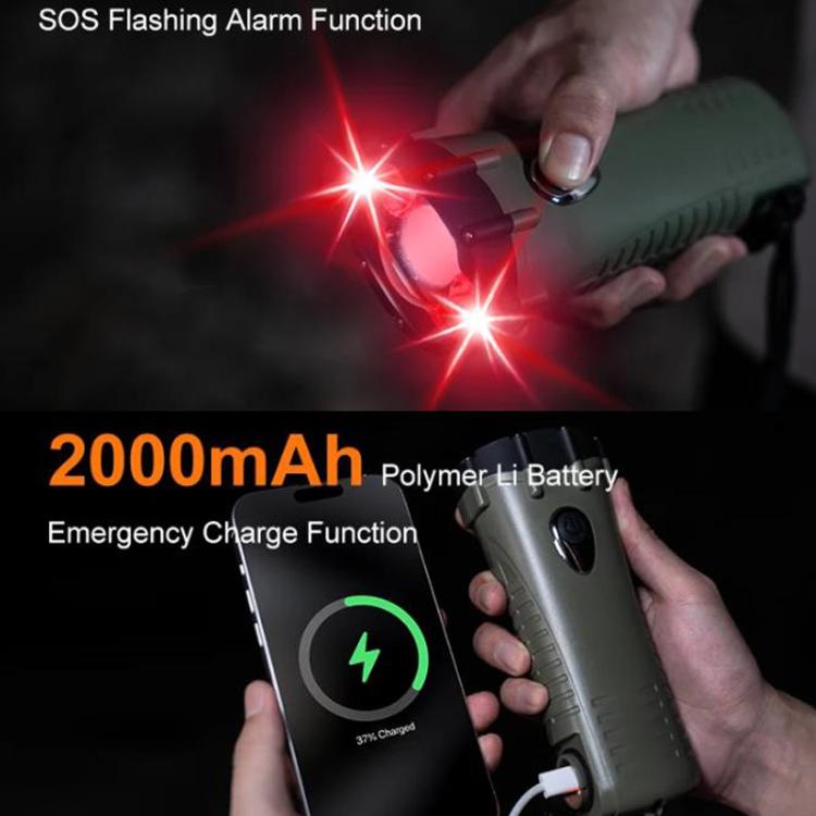 SB-3046C Torcia di emergenza a LED con allarme, impermeabile, ricaricabile a manovella, per esterni.