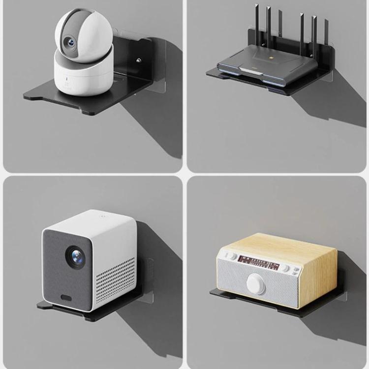 Mensola a muro in acciaio al carbonio, senza bisogno di forare, per organizzare proiettore, fotocamera, router, decoder TV con foro passacavi., Small Black, Medium Black, Large Black, Small White, Medium White, Large White