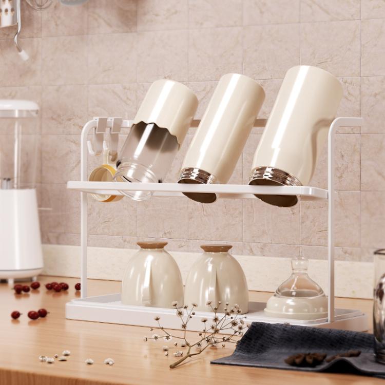 Porta tazze a due livelli con vassoio raccogligocce rimovibile, organizer da appendere per tazze da caffè, tazze da tè, thermos e bicchieri.