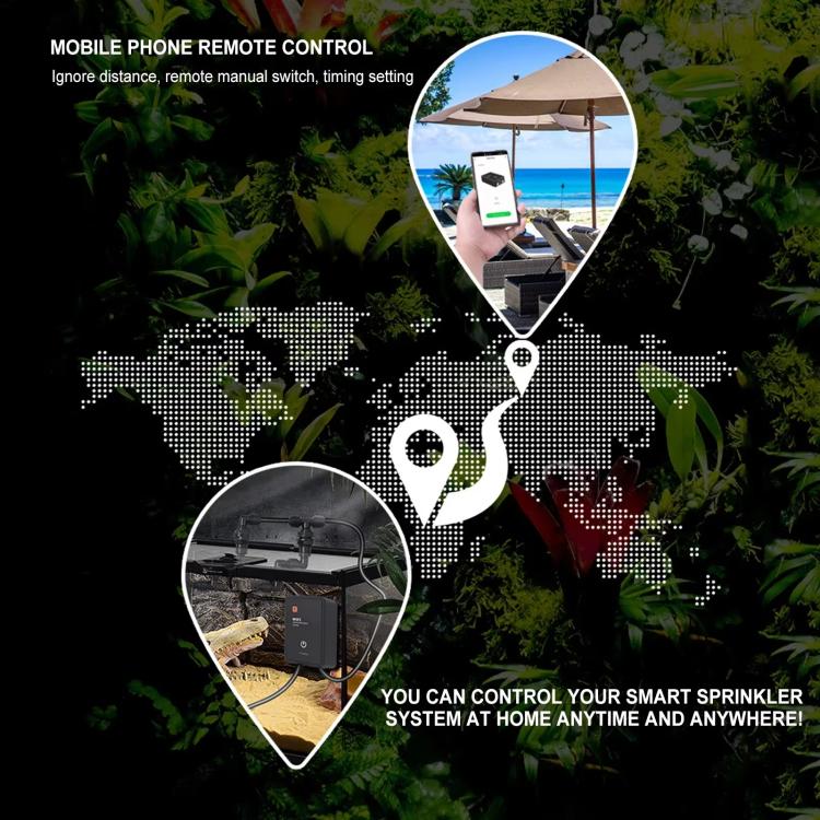 Sistema di nebulizzazione WiFi per terrari a tema foresta pluviale con timer intelligente e controllo tramite app Tuya, kit di nebulizzazione a bassa rumorosità., EU Plug, US Plug, UK Plug