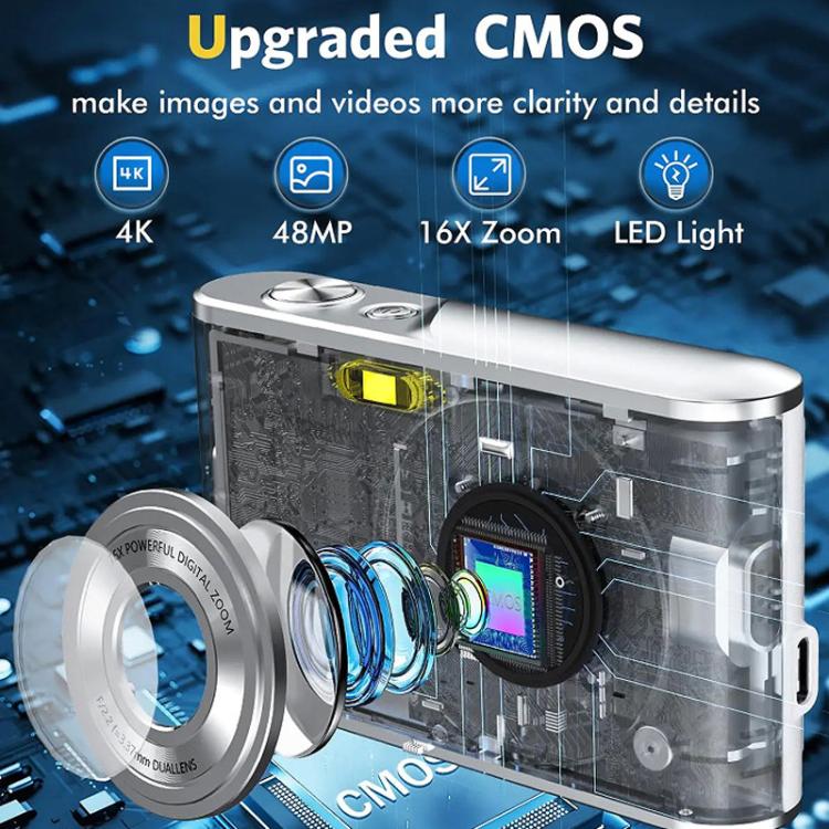 Fotocamera digitale HD 4K a doppia lente per selfie, portatile con sensore CCD a scheda, ideale per studenti., Black, White, Black+32G Memory Card, White+32G Memory Card