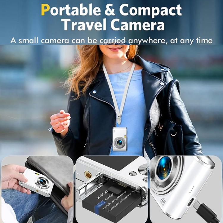 Fotocamera digitale HD 4K a doppia lente per selfie, portatile con sensore CCD a scheda, ideale per studenti., Black, White, Black+32G Memory Card, White+32G Memory Card