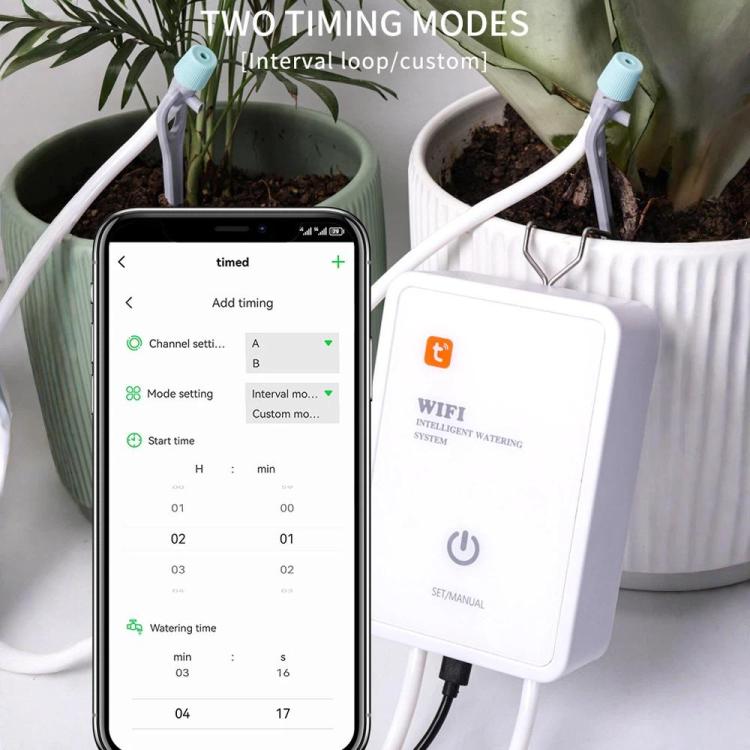 Sistema di irrigazione a goccia automatico intelligente Tuya compatibile con Wi-Fi, con doppia pompa e supporto fino a 16 vasi., Adjustable Drip Arrow Version, Adjustable Drip Heads Version, Drip Arrow Version