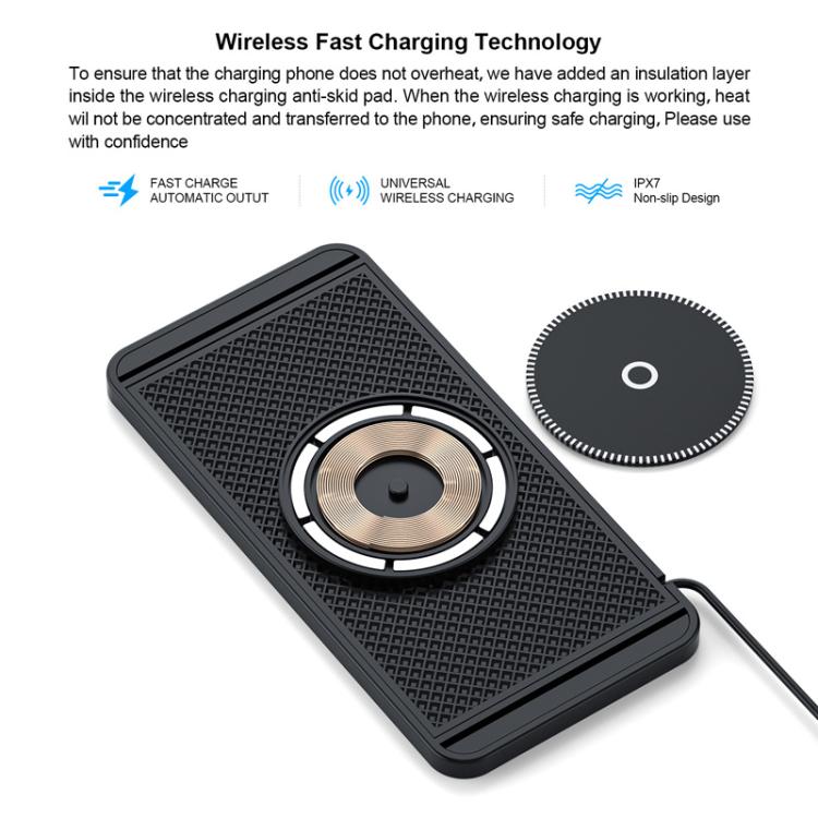 Tappetino magnetico antiscivolo con indicatore luminoso per la ricarica wireless in auto con standard Qi per Apple / Huawei / Xiaomi., USB, Type-C