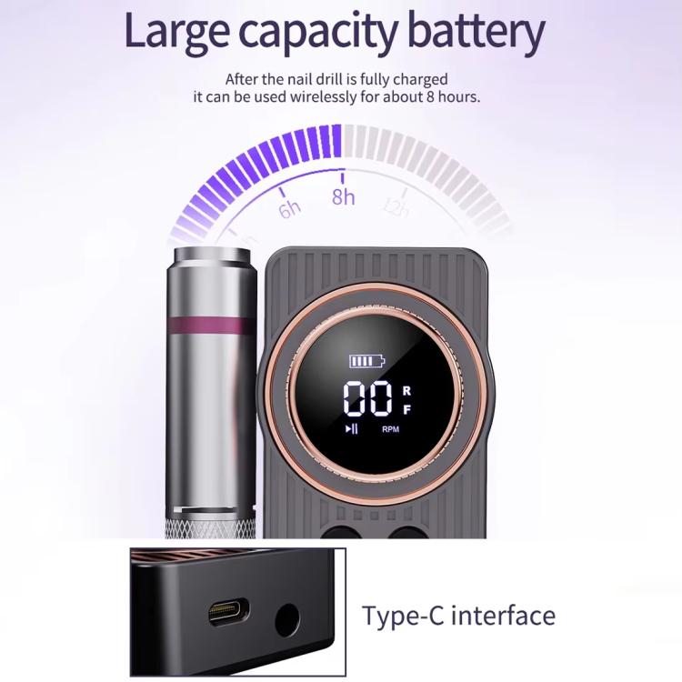 BLUEQUE BQ-108 Lima per unghie portatile ricaricabile da 35000 giri/min per rimozione, cura delle cuticole e modellatura delle unghie