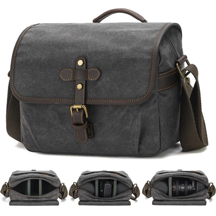 Borsa a tracolla in tela cerata per fotocamera con divisori regolabili, ideale per fotografia DSLR e viaggi., L Dusty Yellow, L Army Green, L Deep Gray, S Army Green, S Dusty Yellow, S Deep Gray