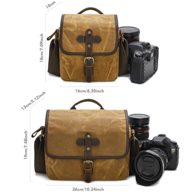 Borsa a tracolla in tela cerata per fotocamera con divisori regolabili, ideale per fotografia DSLR e viaggi., L Dusty Yellow, L Army Green, L Deep Gray, S Army Green, S Dusty Yellow, S Deep Gray
