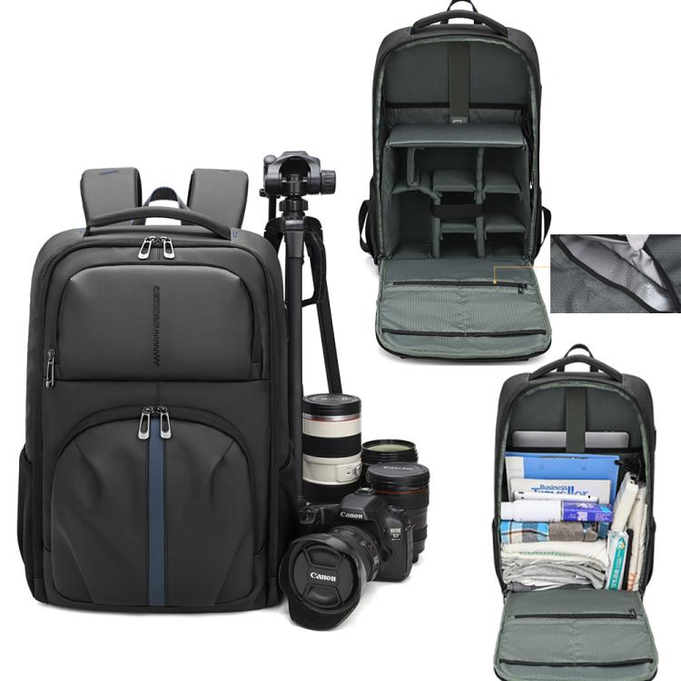 Zaino fotografico QISEMIAN con inserto rimovibile, zona di separazione asciutto/bagnato, divisori personalizzabili per fotocamere e laptop da 16 pollici.