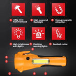 Faro da lavoro multifunzionale di emergenza ad alta intensità con LED COB magnetici e martello di sicurezza per auto.