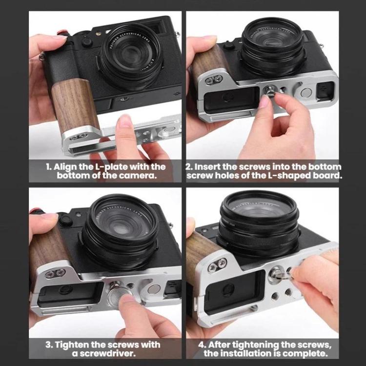 Impugnatura a L con slitta a caldo e supporto per il pollice per fotocamera Fujifilm X100VI Flymile, For Fujifilm X100VI Silver Walnut, For Fujifilm X100VI Black Ebony