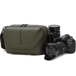 Borsa a tracolla da uomo QISEMIAN All-in-One per fotografia, con inserto rimovibile per fotocamera e supporto per treppiede.