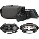 Borsa a tracolla da uomo QISEMIAN All-in-One per fotografia, con inserto rimovibile per fotocamera e supporto per treppiede.