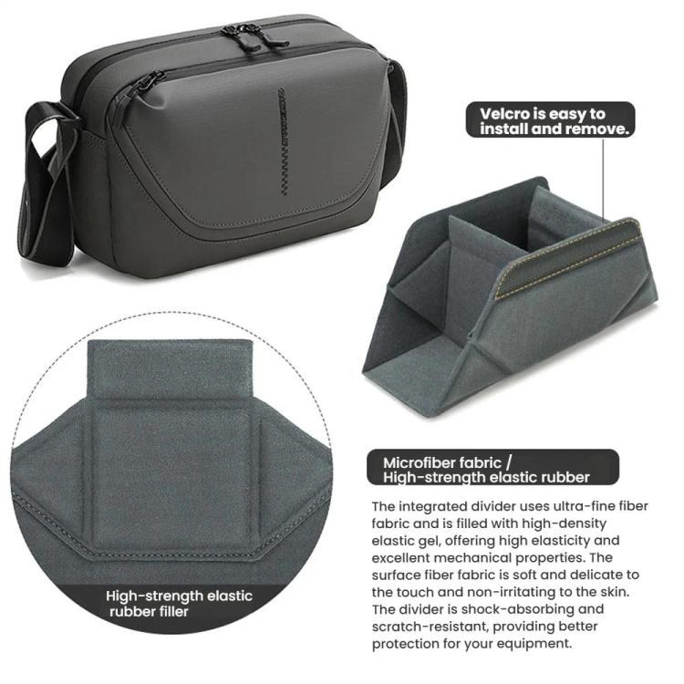 Borsa a tracolla da uomo QISEMIAN All-in-One per fotografia, con inserto rimovibile per fotocamera e supporto per treppiede.