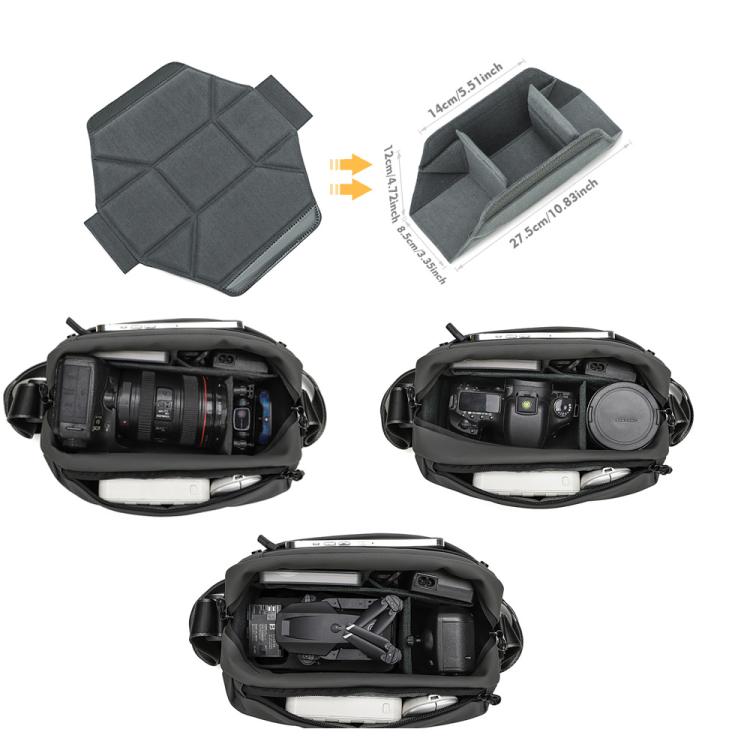 Borsa a tracolla da uomo QISEMIAN All-in-One per fotografia, con inserto rimovibile per fotocamera e supporto per treppiede.