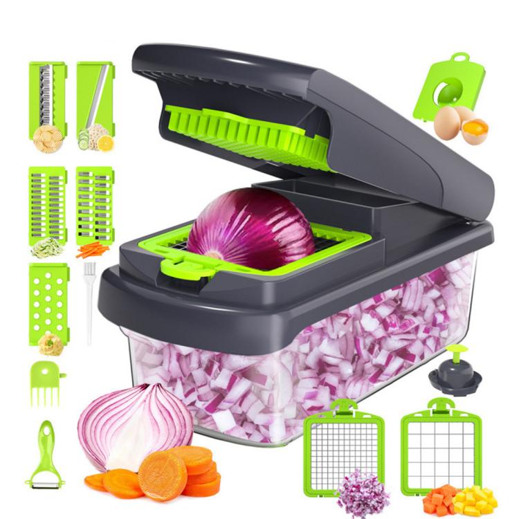 Tritatutto multifunzione per verdure, affettatrice a mandolina, design migliorato con blocco di sicurezza e protezione per le dita., 15 In 1 Gray Green, 15 In 1 Black Cover, 15 In 1 White Cover, 15 In 1 White Green, 18 In 1 White Cover                 ...