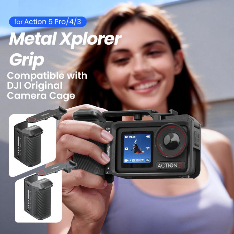 Impugnatura aMaginsn per fotografia di strada per DJI Action 5 Pro/Action 4/Action 3, compatibile con la gabbia originale della fotocamera., Plastic Version, Metal Black, Metal Gray