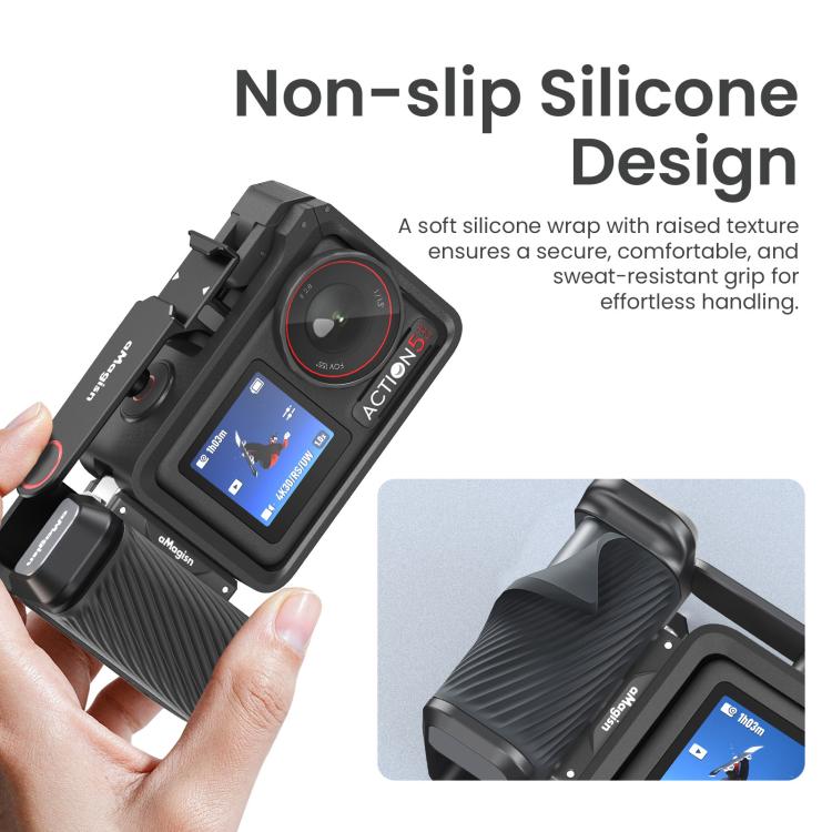 Impugnatura aMaginsn per fotografia di strada per DJI Action 5 Pro/Action 4/Action 3, compatibile con la gabbia originale della fotocamera., Plastic Version, Metal Black, Metal Gray