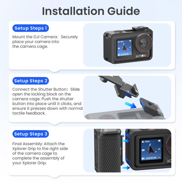 Impugnatura aMaginsn per fotografia di strada per DJI Action 5 Pro/Action 4/Action 3, compatibile con la gabbia originale della fotocamera., Plastic Version, Metal Black, Metal Gray