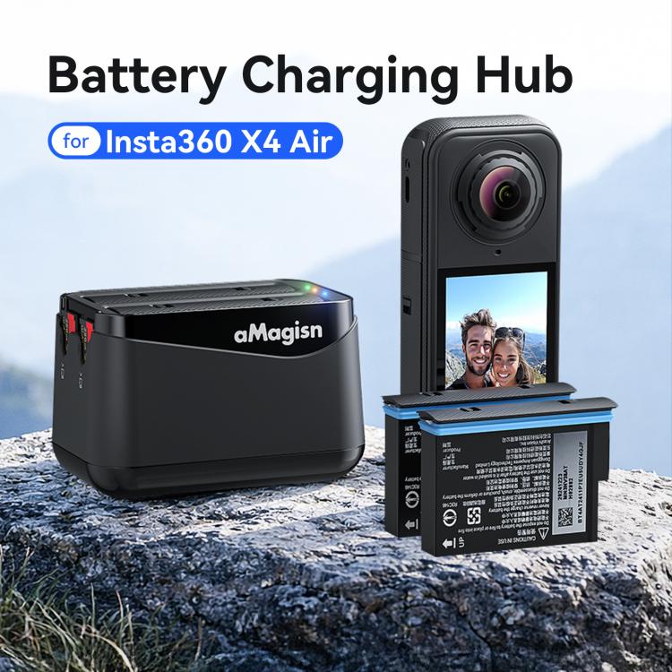 Base di ricarica rapida a doppia batteria per Insta360 X4 Air AMagisn, per 2 batterie contemporaneamente, con indicatore LED.