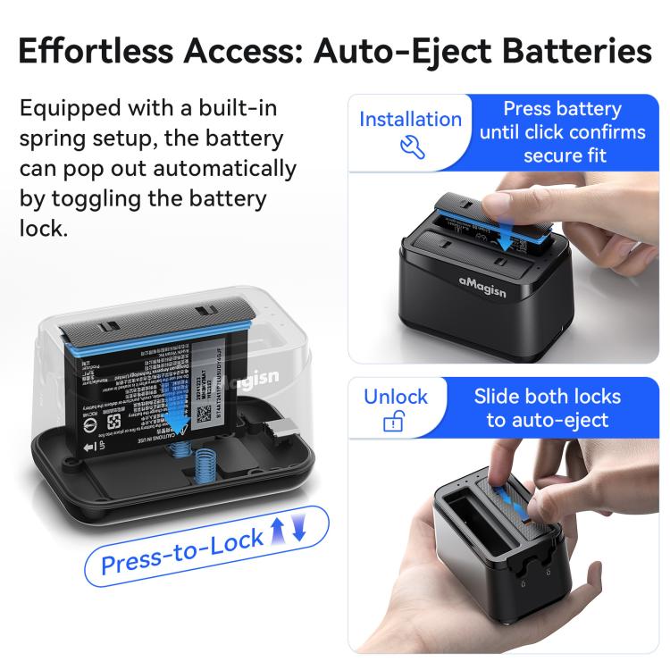 Base di ricarica rapida a doppia batteria per Insta360 X4 Air AMagisn, per 2 batterie contemporaneamente, con indicatore LED.