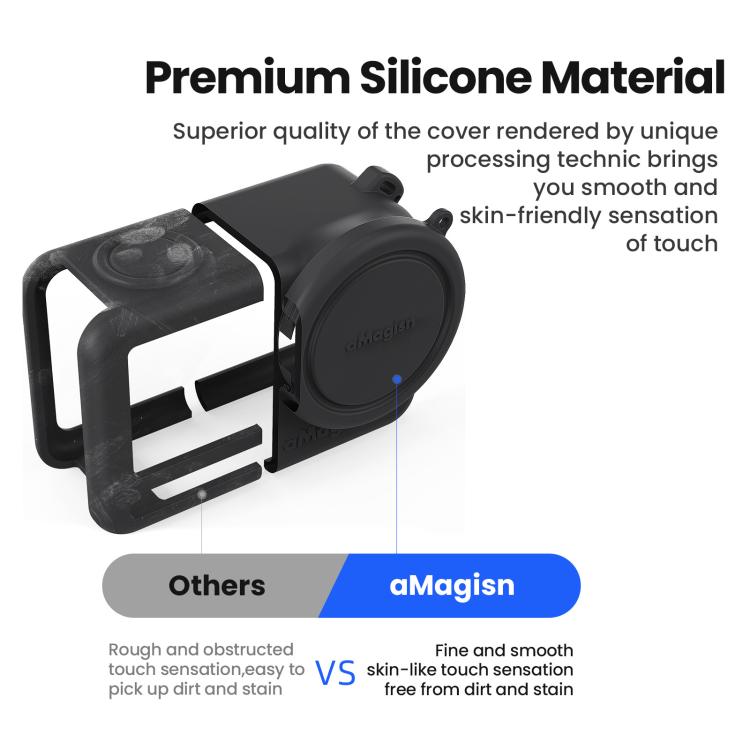 Custodia in silicone aMagins per DJI Osmo Action 6 con copriobiettivo e protezione antigraffio.
