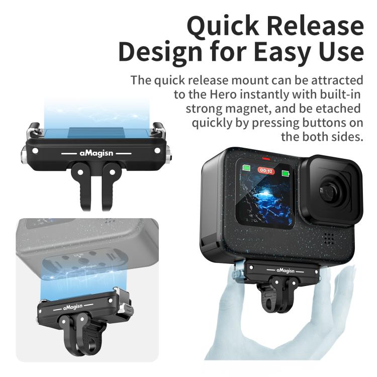 Kit di sgancio rapido magnetico in metallo aMagisn per GoPro HERO12 Black /11 Black /11 Black mini /10 Black /9 Black /8 Black / Max