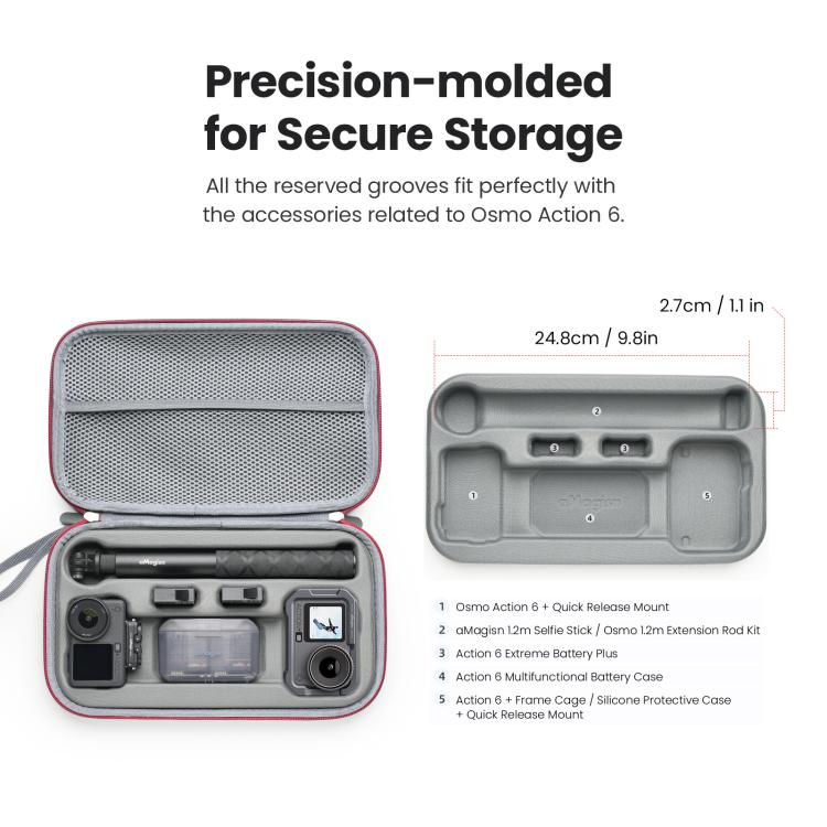 Custodia rigida media aMagins per DJI Osmo Action 6 con inserto in schiuma rimovibile., For DJI Osmo Action 6