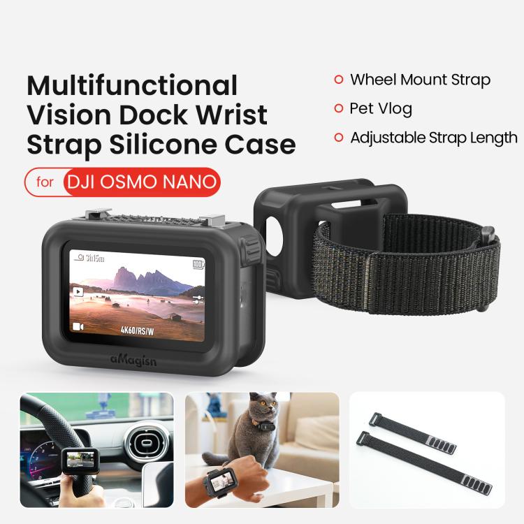 Custodia in silicone aMagins per DJI Osmo Nano Vision Dock con cinturino da polso multifunzionale.