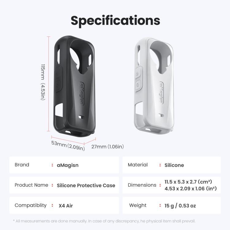 Per la fotocamera Insta360 X4 Air, aMagisn Silicone Case Black, aMagisn Silicone Case Gray, aMagisn Silicone Case & Lens Cap Black, aMagisn Silicone Case & Lens Cap Gray