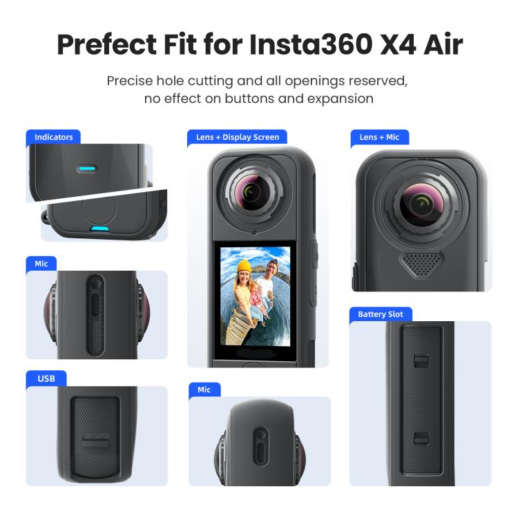 Per la fotocamera Insta360 X4 Air, aMagisn Silicone Case Black, aMagisn Silicone Case Gray, aMagisn Silicone Case & Lens Cap Black, aMagisn Silicone Case & Lens Cap Gray