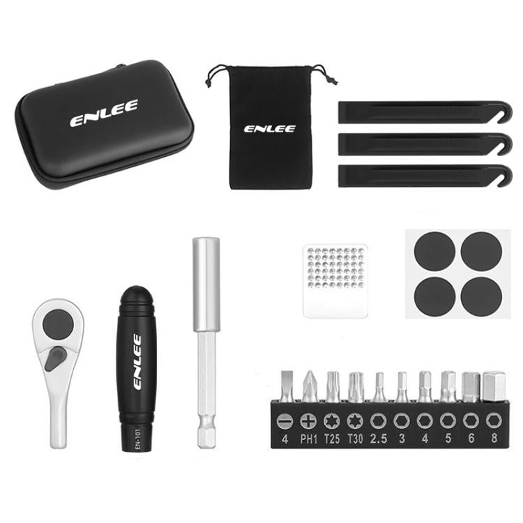Kit di riparazione per bicicletta ENLEE da 10 pezzi con chiave a cricchetto, set di attrezzi di emergenza multifunzionale per la riparazione di pneumatici., 10pcs