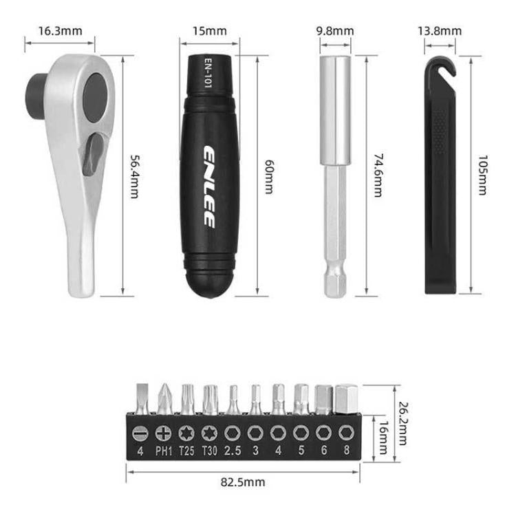 Kit di riparazione per bicicletta ENLEE da 10 pezzi con chiave a cricchetto, set di attrezzi di emergenza multifunzionale per la riparazione di pneumatici., 10pcs