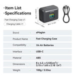 Custodia di ricarica rapida aMaginsn da 36 W per batteria Insta360 X4 Air con display a colori e cavo USB-C integrato., PM13