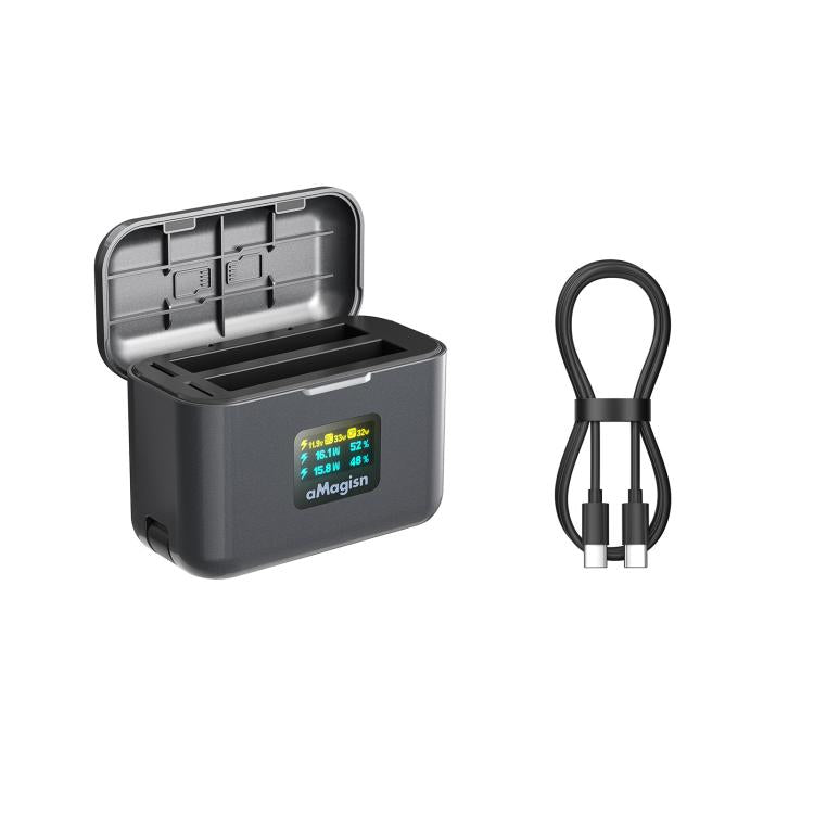 Custodia di ricarica rapida aMaginsn da 36 W per batteria Insta360 X4 Air con display a colori e cavo USB-C integrato., PM13