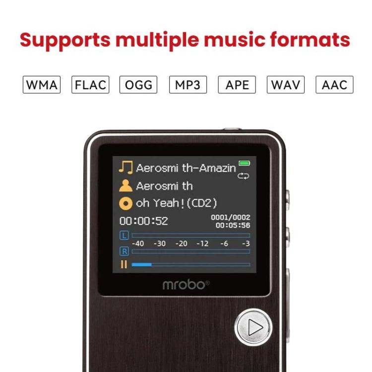 Lettore musicale HiFi Mrobo con chip DAC - Schermo a colori da 1,77 pollici, controllo tramite rotella di scorrimento, supporta audio lossless e video AMV, 8GB, 16GB, 32GB, 64GB
