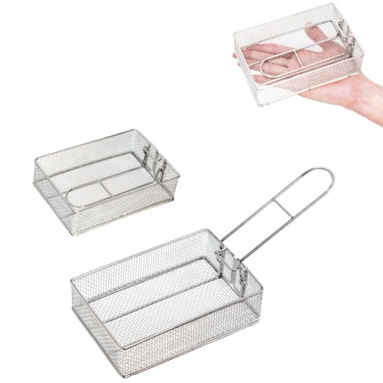 COOL CAMP Cestello da campeggio pieghevole in acciaio inox con colino per friggere, ideale per cucinare all'aperto., 175 x 120 x 50mm