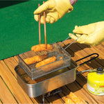 COOL CAMP Cestello da campeggio pieghevole in acciaio inox con colino per friggere, ideale per cucinare all'aperto., 175 x 120 x 50mm