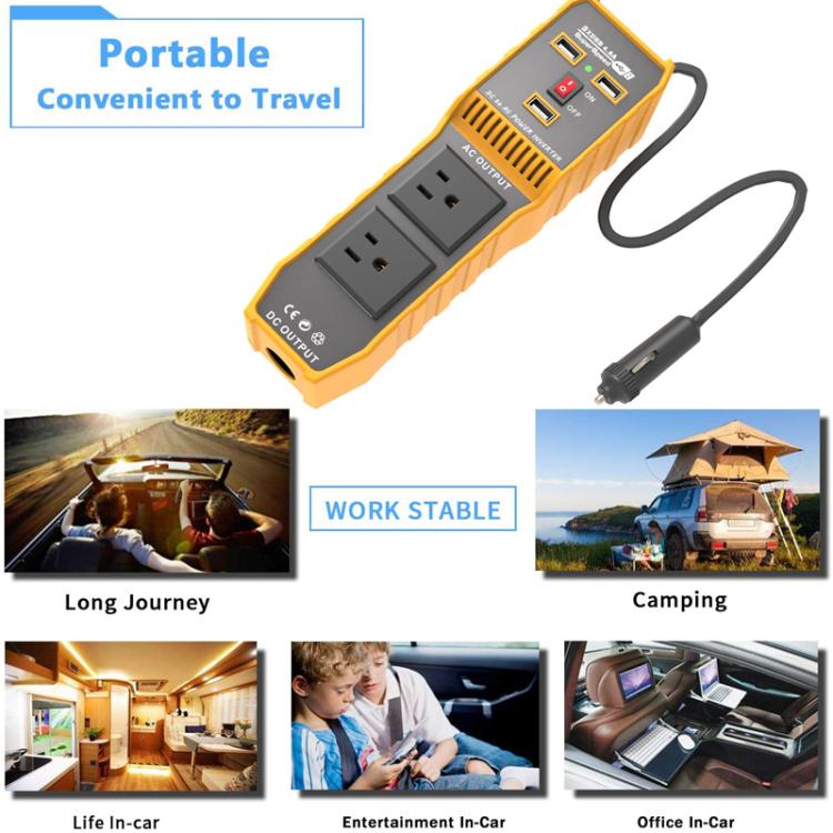 Inverter di potenza per auto con doppia presa USB e 3 porte, convertitore di potenza per veicoli, EU Plug 12V To 220V, US Plug 12V To 110V, Brazil Plug 12V To 110V, Brazil Plug 12V To 220V